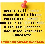 Agente Call Center Atención Al Cliente PREFERIBLE HOMBRES MARTES 4 DE SEPTIEMBRE A LAS 8AM Contrato Indefinido Respuesta Inmediata