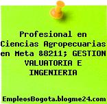 Profesional en Ciencias Agropecuarias en Meta &8211; GESTION VALUATORIA E INGENIERIA