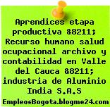 Aprendices etapa productiva &8211; Recurso humano salud ocupacional archivo y contabilidad en Valle del Cauca &8211; industria de Aluminio India S.A.S