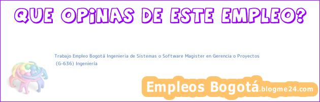 Trabajo Empleo Bogotá Ingenieria de Sistemas o Software Magister en Gerencia o Proyectos | (G-636) Ingeniería