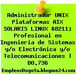 Administrador UNIX Plataformas AIX SOLARIS LINUX &8211; Profesional en Ingenieria de Sistemas y/o Electrónica y/o Telecomunicaciones | DO.736