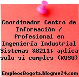 Coordinador Centro de Información / Profesional en Ingeniería Industrial Sistemas &8211; aplica solo si cumples (R030)