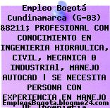 Empleo Bogotá Cundinamarca (G-03) &8211; PROFESIONAL CON CONOCIMIENTO EN INGENIERIA HIDRAULICA, CIVIL, MECANICA 0 INDUSTRIAl, MANEJO AUTOCAD | SE NECESITA PERSONA CON EXPERIENCIA EN MANEJO DE Ingeniería