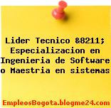 Lider Tecnico &8211; Especializacion en Ingenieria de Software o Maestria en sistemas