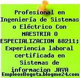 Profesional en Ingeniería de Sistemas o Eléctrico Con MAESTRIA O ESPECIALIZACION &8211; Experiencia laboral certificada en Sistemas de informacion JAVA