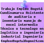 Trabajo Empleo Bogotá Cundinamarca Asistente de auditoria e inventario manejo de excel intermedio Técnico o tecnologo en logística o ingeniería industrial Ingeniería