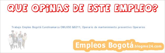 Trabajo Empleo Bogotá Cundinamarca OWL650 &8211; Operario de mantenimiento preventivo Operarios