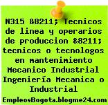 N315 &8211; Tecnicos de linea y operarios de produccion &8211; tecnicos o tecnologos en mantenimiento Mecanico Industrial Ingeniería Mecanica o Industrial