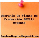 Operario De Planta De Producción &8211; Urgente