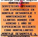 Trabajo Empleo Bogotá MONTALLANTAS SERVITECAS OPERARIOS CON EXPERIENICA EN MONTAJE DESMONTAJE Y MANTENIMIENT EN LLANTAS HOMBRE CON MINIMO 1 AÑO DE EXPERIENCIA RECIENTE COMO MONTALLANTAS MONTAJE DESMONTAJE y MANTENIMIENTO Operarios
