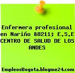 Enfermera profesional en Nariño &8211; E.S.E CENTRO DE SALUD DE LOS ANDES