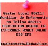 Gestor Local &8211; Auxiliar de Enfermeria en Tolima &8211; ASOCIACION MUTUAL LA ESPERANZA ASMET SALUD ESS EPS