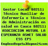Gestor Local &8211; Técnico Auxiliar de Enfermería o Técnico de Administración en salud en Cauca &8211; ASOCIACION MUTUAL LA ESPERANZA ASMET SALUD ESS EPS