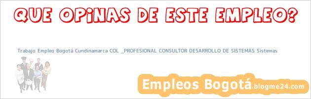 Trabajo Empleo Bogotá Cundinamarca COL _PROFESIONAL CONSULTOR DESARROLLO DE SISTEMAS Sistemas