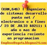 (KAN.646) | ingeniero de sistemas desarrollo punto net / electronico o a fines / 23 DE JULIO &8211; 1 año o mas de experiencia reciente en programacion