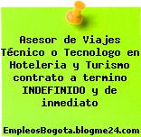 Asesor de Viajes Técnico o Tecnologo en Hoteleria y Turismo contrato a termino INDEFINIDO y de inmediato