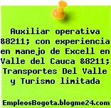 Auxiliar operativa &8211; con experiencia en manejo de Excell en Valle del Cauca &8211; Transportes Del Valle y Turismo limitada