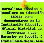 Normalista Técnico o Tecnólogo en Educaciòn &8211; para desempeñarse en la Institución Educativa Oficial Distrital La Esperanza y Los Naranjos en Bogotá, D